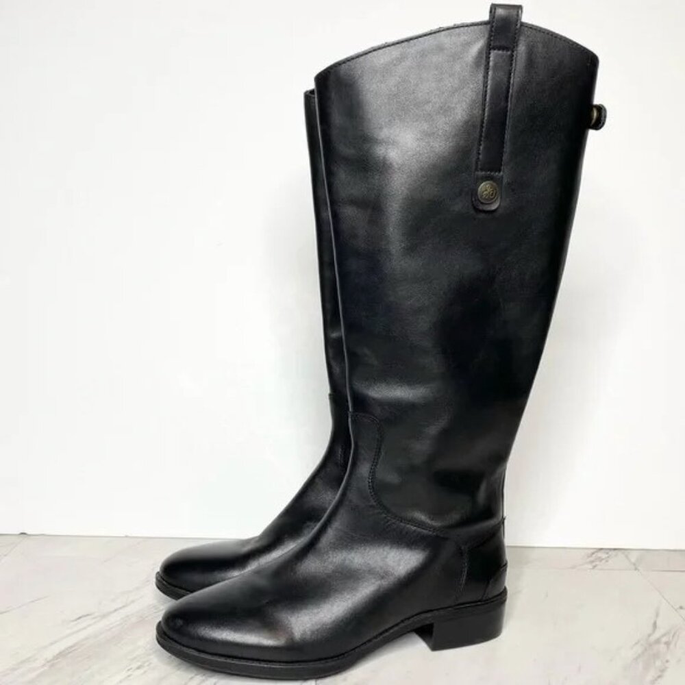 New! Sam Edelman Penny Black Leather Athletic Style Riding Boot 9M Wide calf